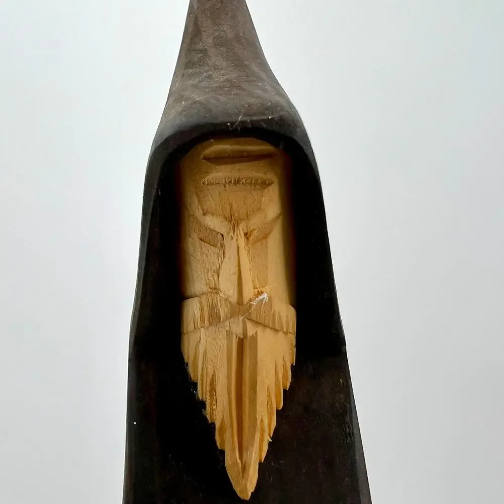 Vintage Wood Hand Carved Religious Monk Priest Friar with Prayer Beads and Bible